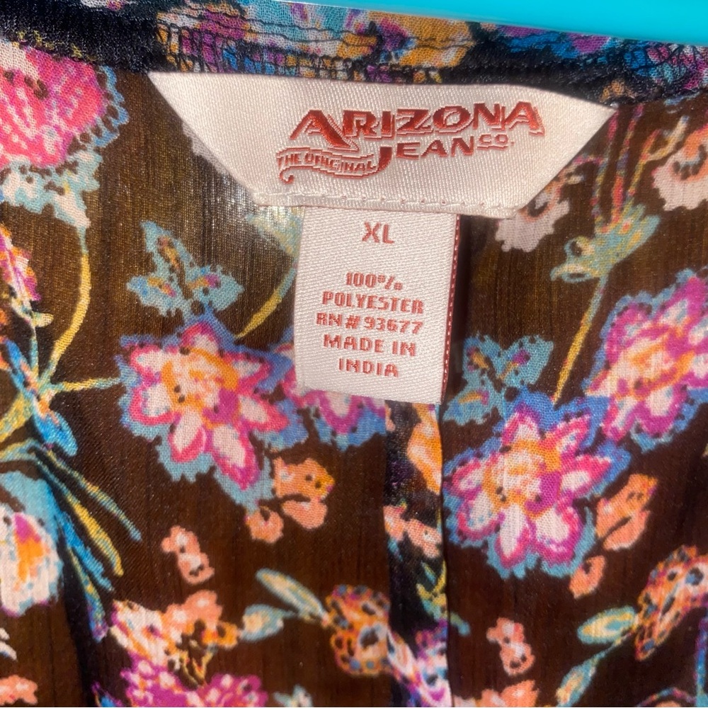 Arizona Jean Co Kimono Black with flowers and pockets. SZ XL - Picture 2 of 4